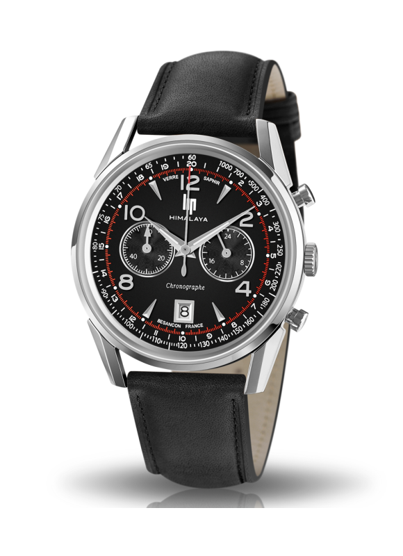 Himalaya 40 mm chronographe cadran noir bracelet cuir noir